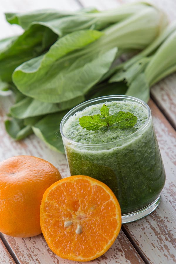 Bok Choy Chinesse Cabbage and Orange Mix Juice Stock Image Image of
