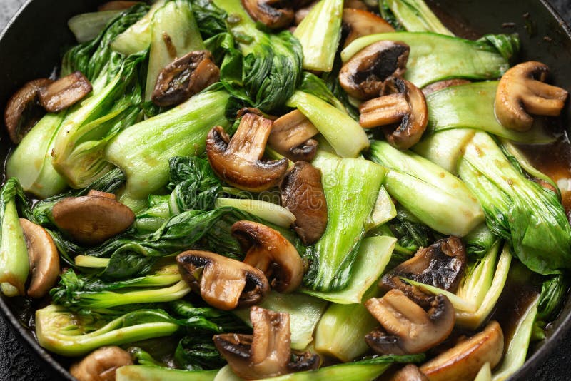 Bok Choy or Pak Choi and Mushroom Stir Fry in Vegetarian Sauce. Healthy