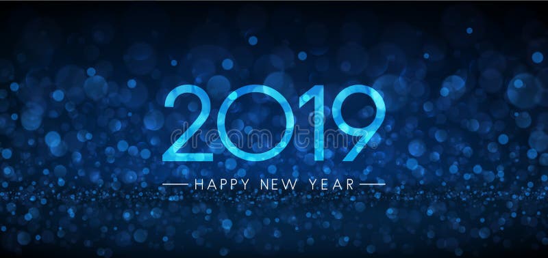 Bannière Joyeux Nouvel An 2019 avec bokeh bleu illustration libre de droits