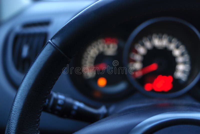 Bokeh and Dashboard and Steering Wheel Stock Image Image of lights