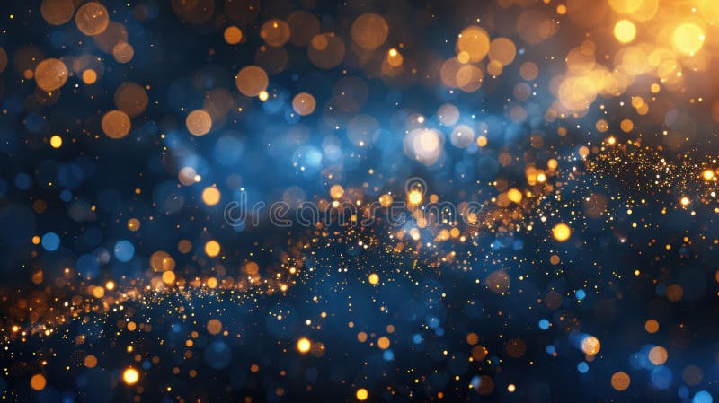 Bokeh de navidad dorada sobre azul oscuro con textura de lámina stock de ilustración