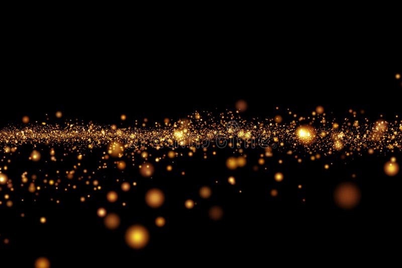 Bokeh leggero dorato delle particelle di lustro di Natale su fondo nero, festa
