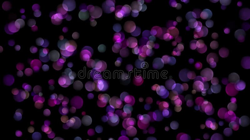 Bokeh μοβ σωματίδια φωτός χαλαρώνουν την κίνηση στο μαύρο φόντο. διανυσματική απεικόνιση