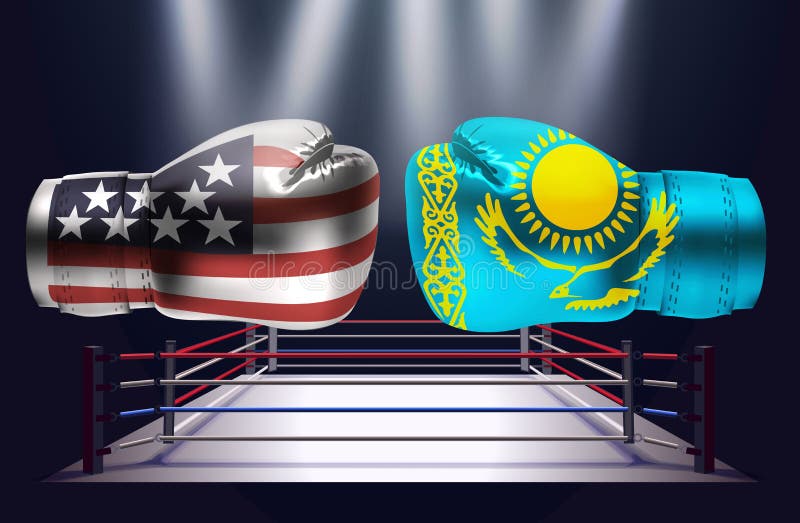 Bokserskie rękawiczki z drukami usa i Kazachstan flaga stawiać czoło ilustracja wektor Bokserskie rękawiczki z drukami usa i Kazachstan flaga stawiać czoło ilustracja wektor