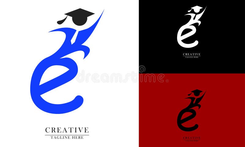 Bokstav e-element och logotyp för elev stock illustrationer
