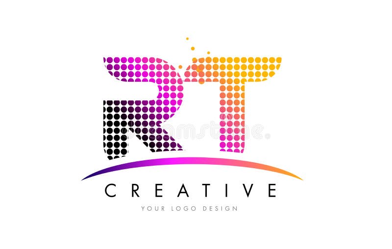 Bokstav Logo Design för RT R T med magentafärgade prickar och Swoosh