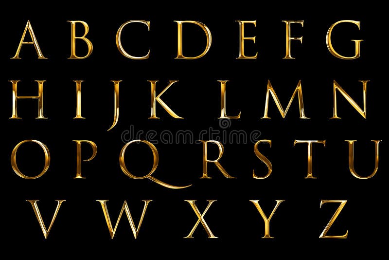 Bokstäver för alfabet för gul guld för tappningstilsort uttrycker metalliska tecknet för textseriesymbolet på svart bakgrund, beg royaltyfri illustrationer