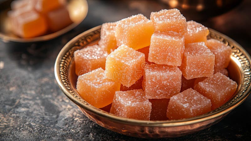 Bol de cupru tradițional cu Barfi dulce și iluminat cald royalty free stock image