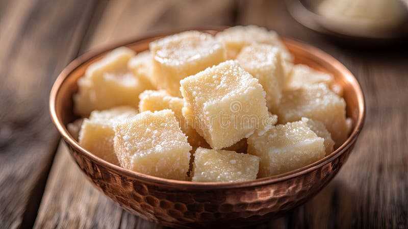 Bol de cupru tradițional cu zahăr pentru dulciuri indiene stock photos