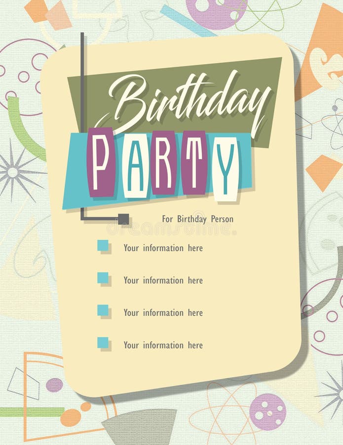 Bol de pizza d'invitation de fête d'anniversaire rétro illustration stock Bol de pizza d'invitation de fête d'anniversaire rétro illustration stock