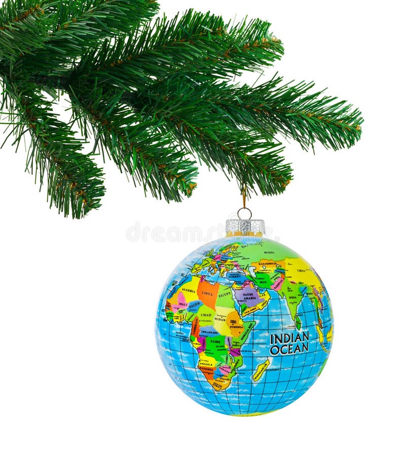 Globe and christmas tree isolated on white background. Globe and christmas tree isolated on white background