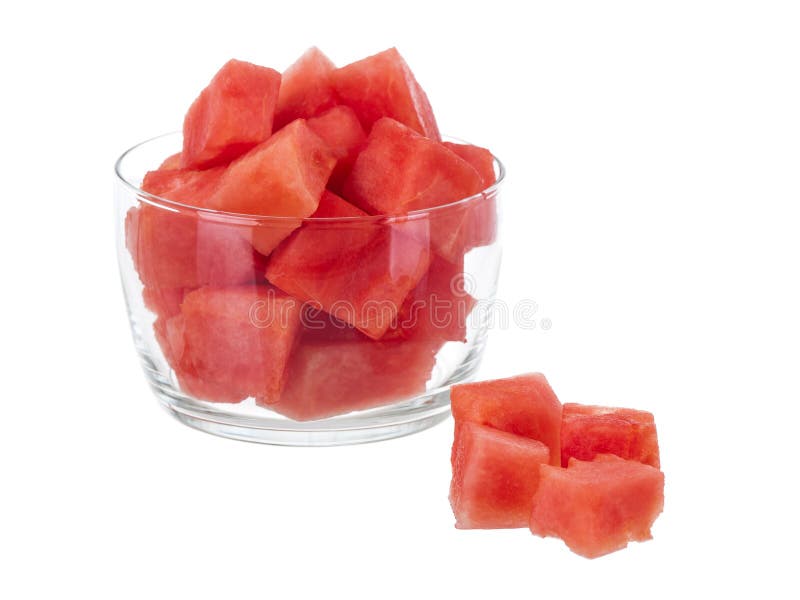 Fresh watermelon bowl with cubes on pure white background. Fresh watermelon bowl with cubes on pure white background