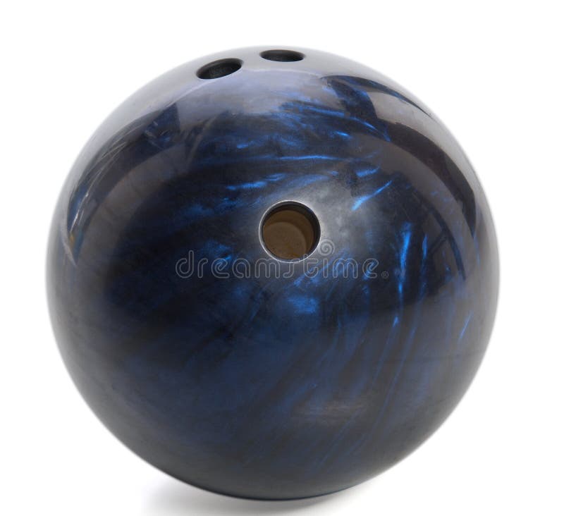 Blue marbled bowling ball on white. Blue marbled bowling ball on white