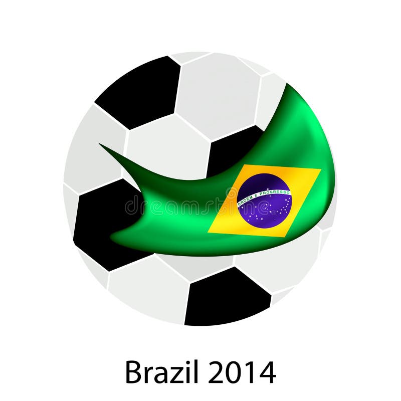 Bola de futebol e bandeira brasileira de 2014 campeonatos do mundo ilustração royalty free Bola de futebol e bandeira brasileira de 2014 campeonatos do mundo ilustração royalty free