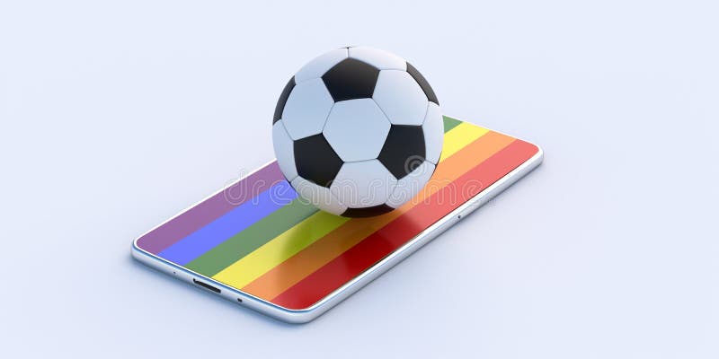 Smartphone com bola de futebol de futebol. jogo online ou fluxo de