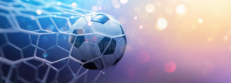 Soccer Ball in Goal on Multicolor Background. Soccer Ball in Goal on Multicolor Background