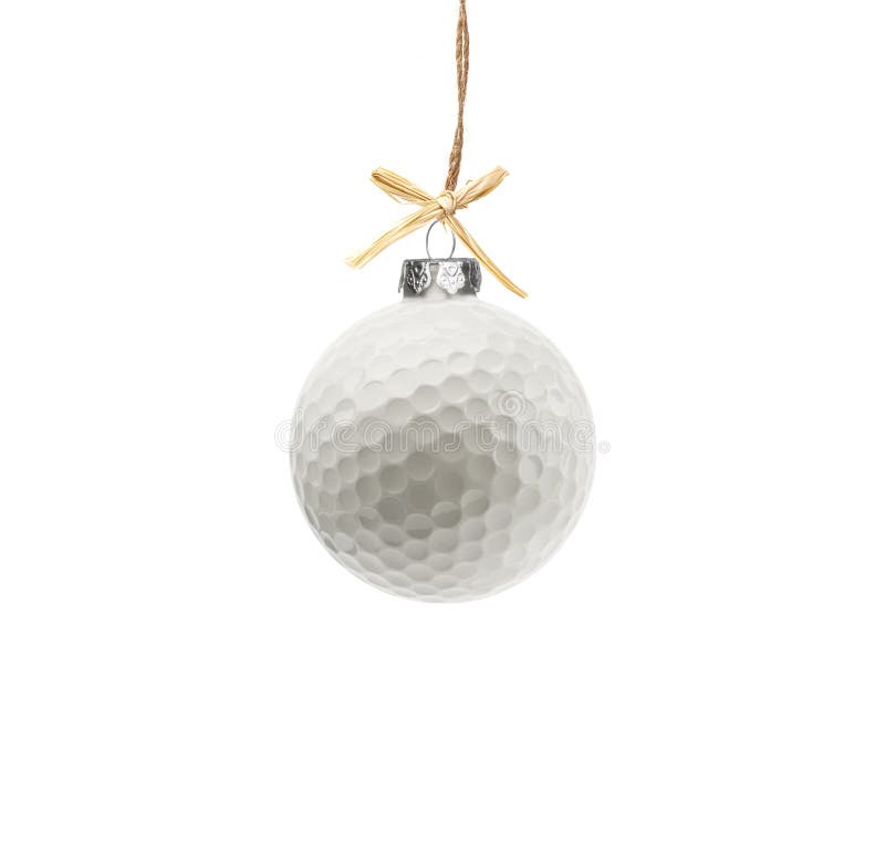 Golf ball as christmas ball isolated on white background. Golf ball as christmas ball isolated on white background
