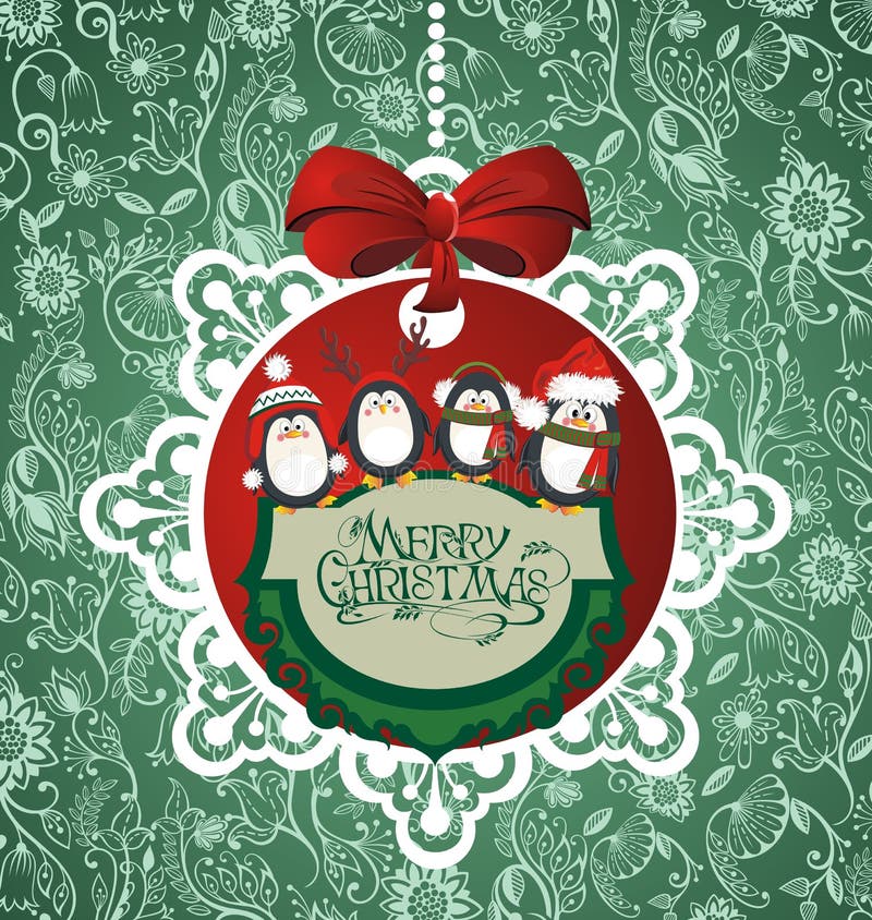Bola de la Feliz Navidad con los pingüinos ilustración del vector Bola de la Feliz Navidad con los pingüinos ilustración del vector
