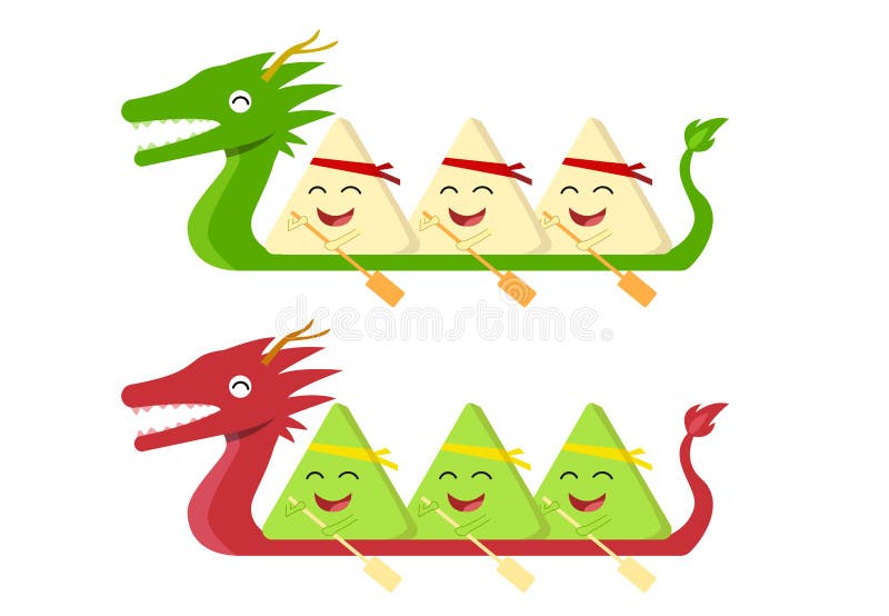 Bola de masa hervida del arroz en el barco del dragón en el blanco, vector stock de ilustración Bola de masa hervida del arroz en el barco del dragón en el blanco, vector stock de ilustración