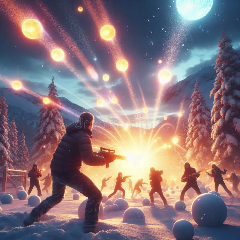 Snowball Fight A scene where snowball fighters launch glowing snowballs that explode in bursts of color and light, filling the air with magic and laug. Snowball Fight A scene where snowball fighters launch glowing snowballs that explode in bursts of color and light, filling the air with magic and laug