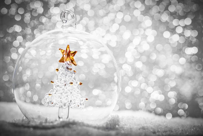 Bola De Vidro Do Natal Com árvore De Cristal Para Dentro Na Neve Foto de  Stock - Imagem de inverno, natal: 80152284
