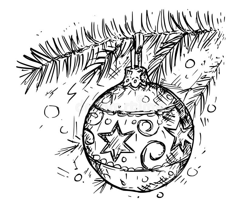 Bola Do Natal Na Ilustração Do Vetor Do Desenho Da Mão Da árvore Ilustração  do Vetor - Ilustração de projeto, feliz: 103192971