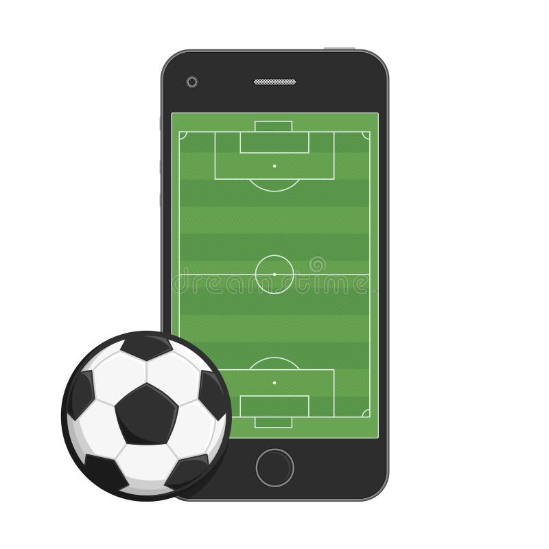 Bola com um smartphone no jogo online 1 do campo de futebol