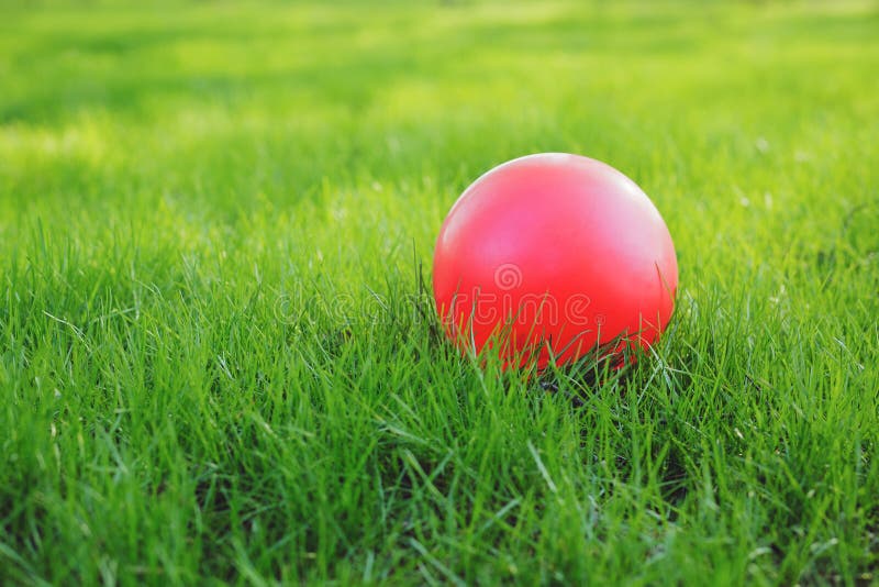 Bola De Campo De Jogos Vermelha Na Grama Verde Imagem de Stock - Imagem de  ponteiro, vermelho: 143342079