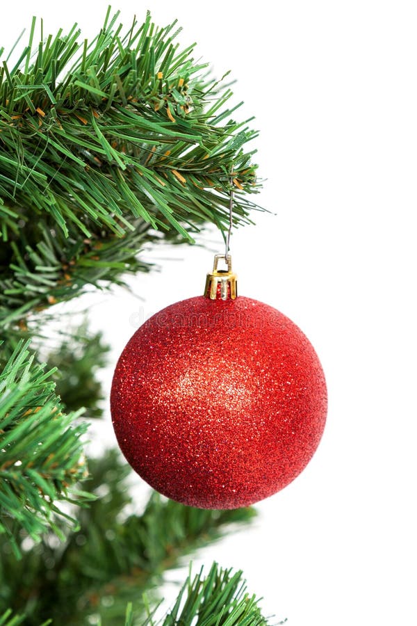 Bola Vermelha No Ramo De Uma árvore De Natal No Fundo Branco Foto de Stock  - Imagem de ninguém, vidro: 54877228