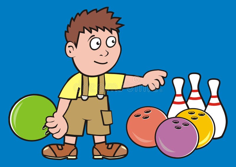 Bola y pernos, icono del muchacho y de bolos del vector para el torneo del juego del deporte stock de ilustración Bola y pernos, icono del muchacho y de bolos del vector para el torneo del juego del deporte stock de ilustración
