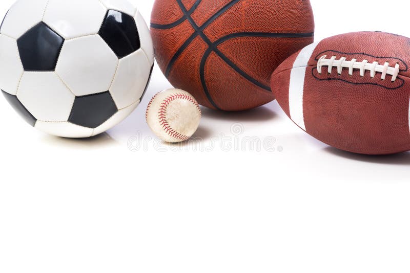 Bolas clasificadas de los deportes en el fondo blanco - fútbol, fútbol imagen de archivo libre de regalías Bolas clasificadas de los deportes en el fondo blanco - fútbol, fútbol imagen de archivo libre de regalías