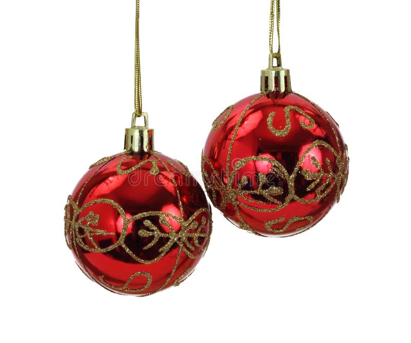 Bolas colgantes del árbol de navidad del rojo y del oro fotos de archivo Bolas colgantes del árbol de navidad del rojo y del oro fotos de archivo