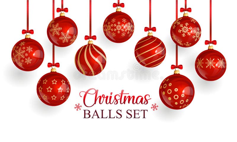 Bolas de cristal rojas de la Navidad con el ornamento de la Navidad y arcos rojos stock de ilustración Bolas de cristal rojas de la Navidad con el ornamento de la Navidad y arcos rojos stock de ilustración