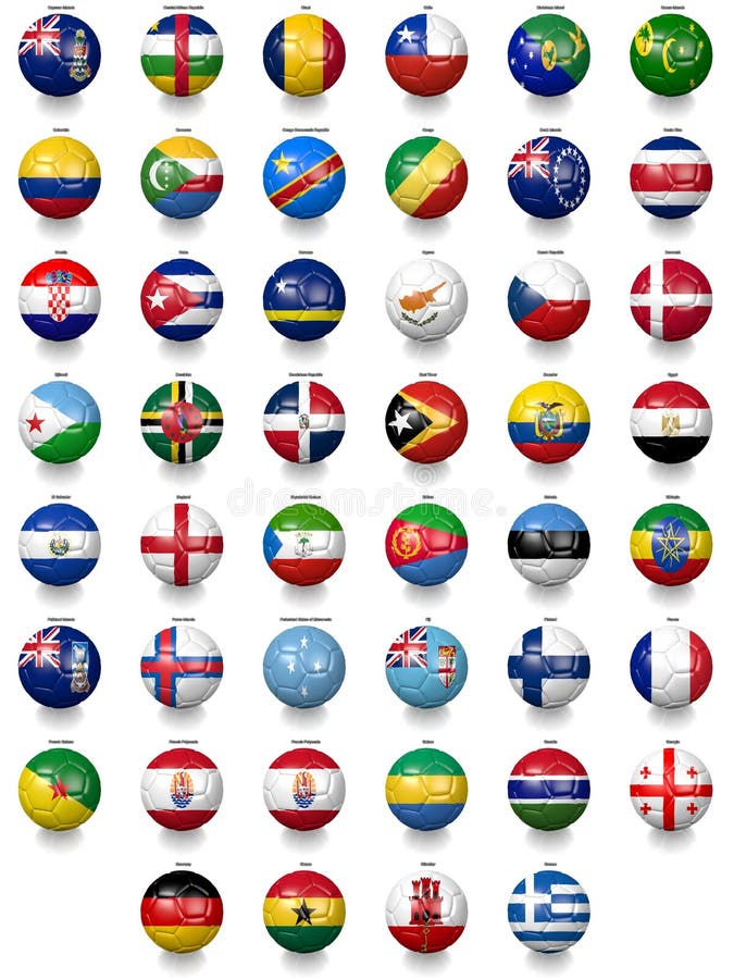 Bolas de futebol do futebol com texturas da bandeira nacional ilustração royalty free Bolas de futebol do futebol com texturas da bandeira nacional ilustração royalty free