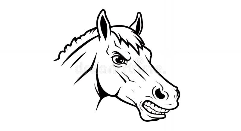 Fierce Angry Horse Head Mascot Black and White Vector Illustration stock illustration
