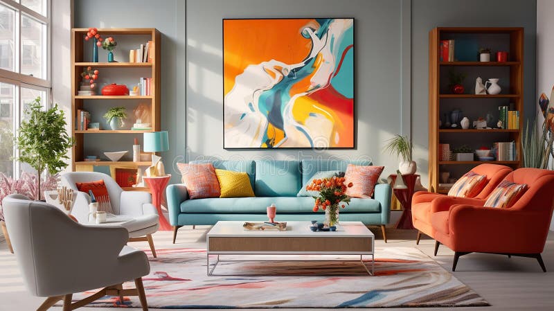 Bold and Bright Living Room Decor for Vibrant Interiors. Generative Ai Stock Illustration ...