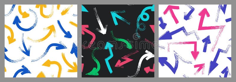 Bold brush arrow pattern. Seamless print of rough grunge line pointers and direction signs. Abstract simple sketch royalty free illustration