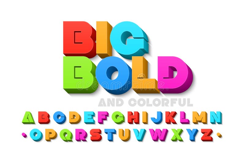 Bold colorful 3d font stock illustration