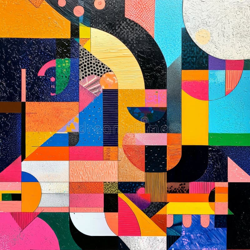 Bold geometric abstract art with vivid color blocks and patterns
