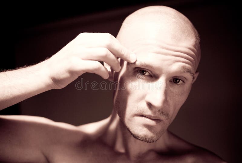 Bold head man with wrinkles. Problem wrinkle stock images, royalty-free photos and pictures