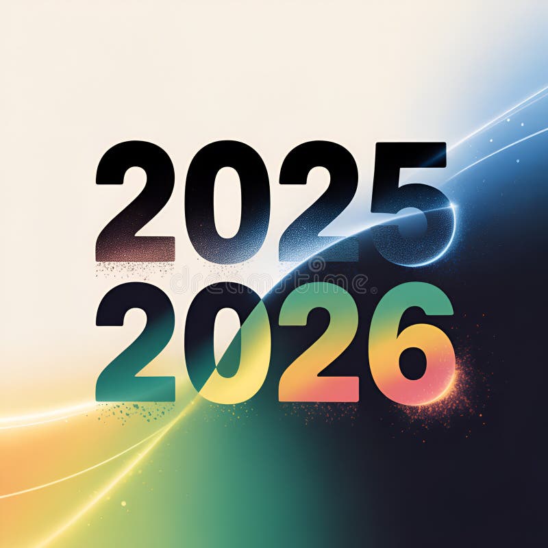 Bold numbers 2025 and 2026 with gradient colors and light effects vactor isolated on a transparent background royalty free illustration