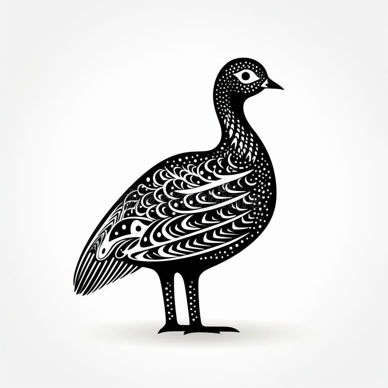 Pasăre elegantă și albăstruită, neagră și albă, cu tub alb-negru, inspirată de stil stock illustration