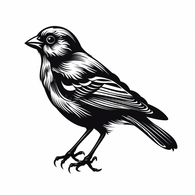 Păsări aldine și realiste, de culoare neagră și albă, care urmăresc o ramură royalty free illustration