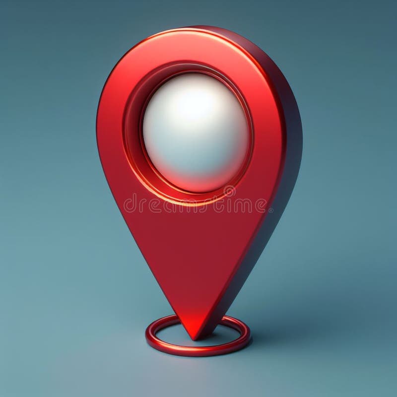 Vivid red 3d map pin icon stands out on a sleek blue backdrop, representing location marking stock illustration