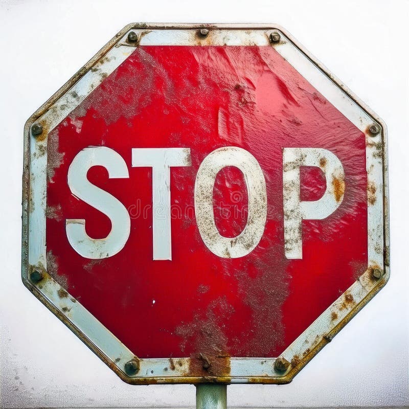 Bold red stop sign standing out clearly against a plain white background royalty free stock images