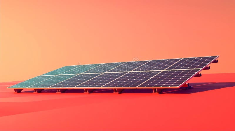 Bold Rooftop Solar Panel Installation on Vibrant Red-Orange Surface, Ideal for Eco-Friendly Architectural Designs royalty free illustration