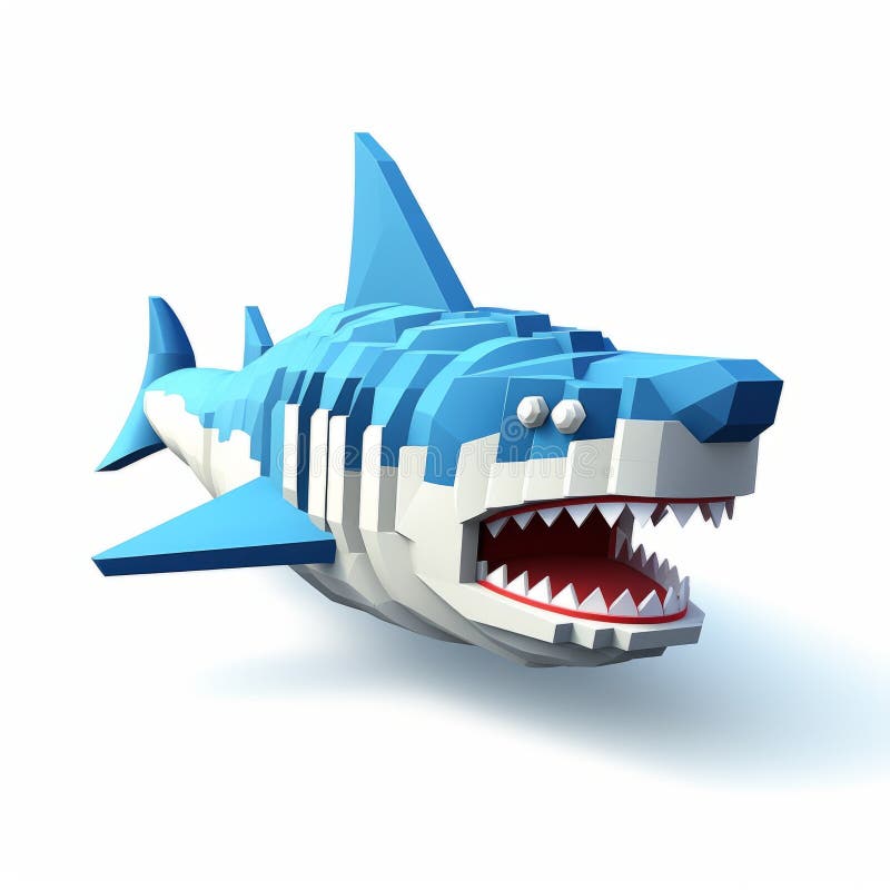 Bold and Striking 3d Shark in Blue with Teeth Stock Illustration