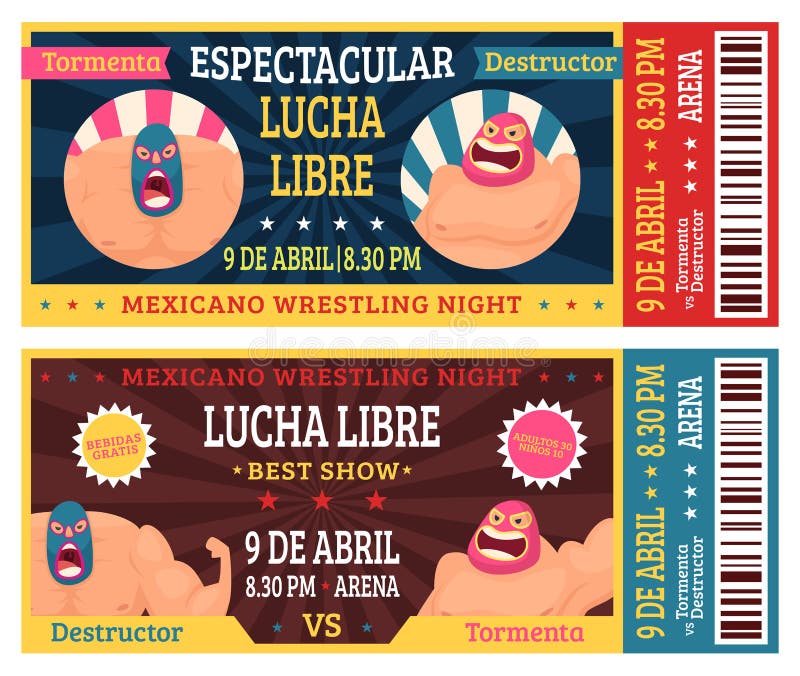 Boleto del libre de Lucha Los luchadores mexicanos en vector marcial del aviso del luchador de las máscaras que lucha diseñan la ilustración del vector Boleto del libre de Lucha Los luchadores mexicanos en vector marcial del aviso del luchador de las máscaras que lucha diseñan la ilustración del vector