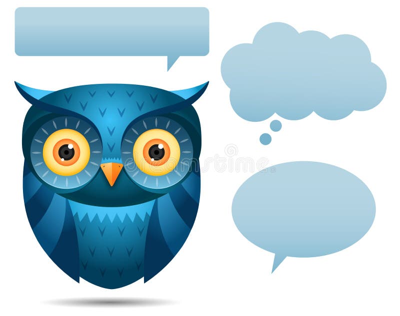 Bolha azul da coruja e da conversa ilustração royalty free Bolha azul da coruja e da conversa ilustração royalty free