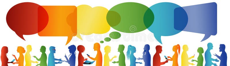 Bolha do discurso Uma comunica??o entre o grande grupo de pessoas que fala Fala da multid?o Comunique trabalhos em rede sociais d ilustração stock Bolha do discurso Uma comunica??o entre o grande grupo de pessoas que fala Fala da multid?o Comunique trabalhos em rede sociais d ilustração stock